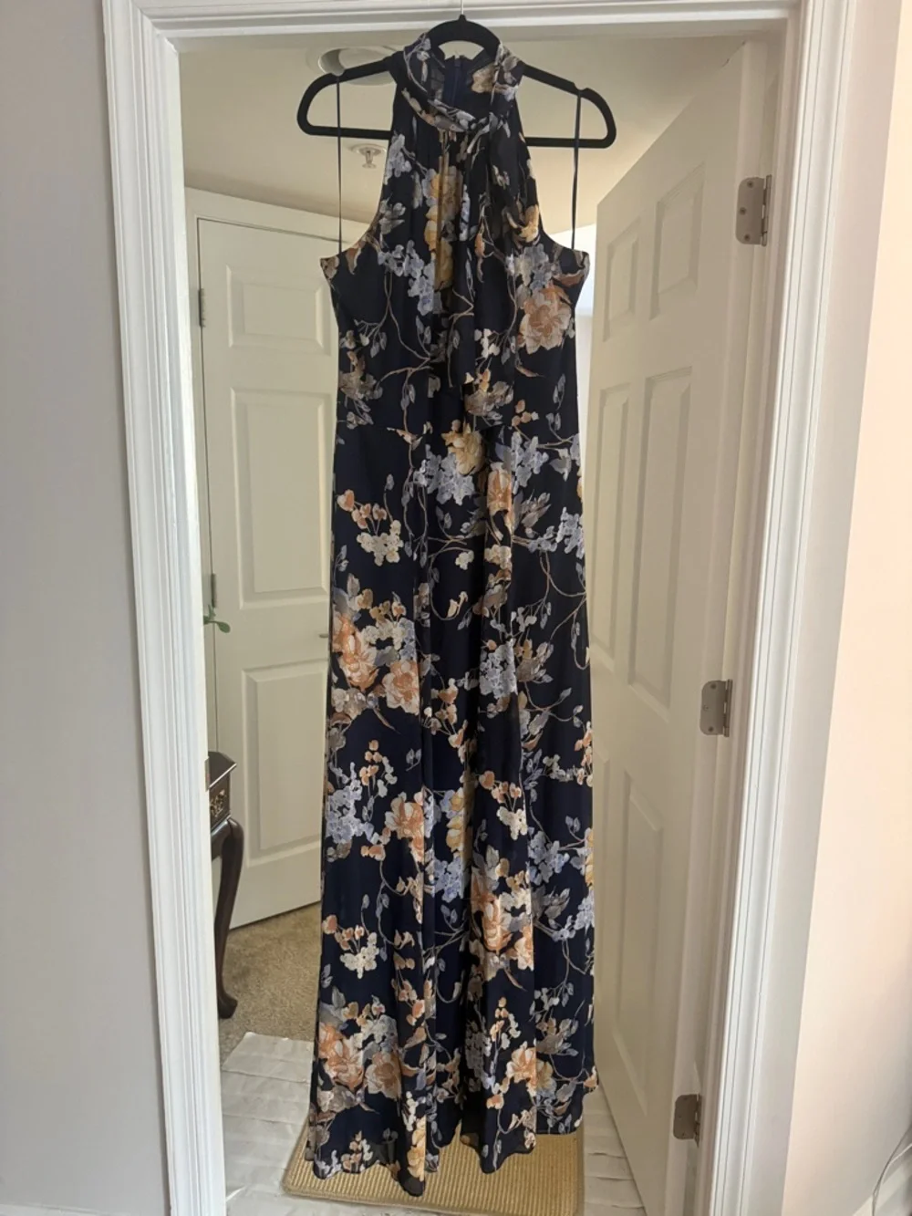 Lauren Ralph Lauren Navy Floral Halter Gown with Belt - Picture 3 of 5